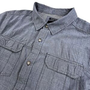 PrAna Slim Fit Shirt Mens Size Large Button Up Gray Roll Tab Long Sleeve